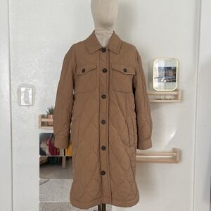 Thread & Supply Quilted Lightweight Coat Mid-Length Tan Size Small